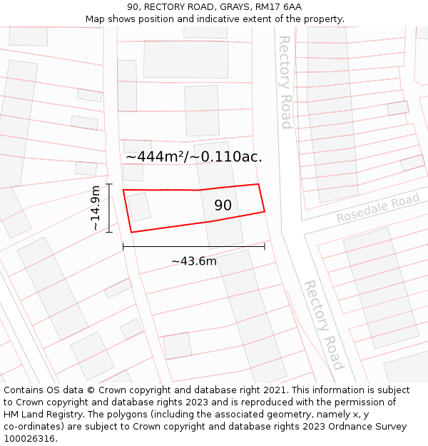 90, RECTORY ROAD, GRAYS, RM17 6AA: Plot and title map