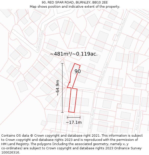 90, RED SPAR ROAD, BURNLEY, BB10 2EE: Plot and title map