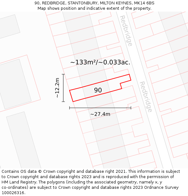 90, REDBRIDGE, STANTONBURY, MILTON KEYNES, MK14 6BS: Plot and title map