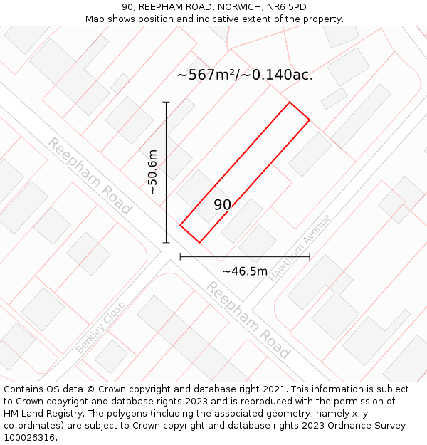 90, REEPHAM ROAD, NORWICH, NR6 5PD: Plot and title map