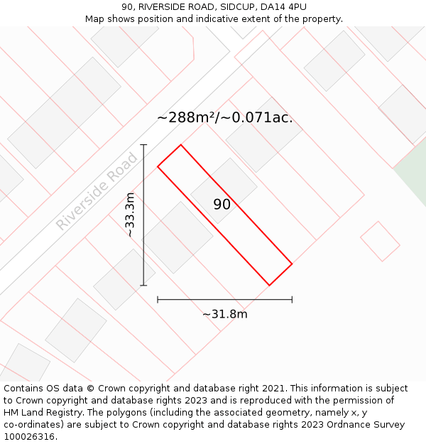 90, RIVERSIDE ROAD, SIDCUP, DA14 4PU: Plot and title map