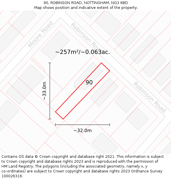 90, ROBINSON ROAD, NOTTINGHAM, NG3 6BD: Plot and title map