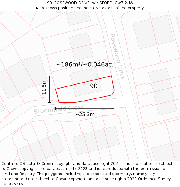 90, ROSEWOOD DRIVE, WINSFORD, CW7 2UW: Plot and title map