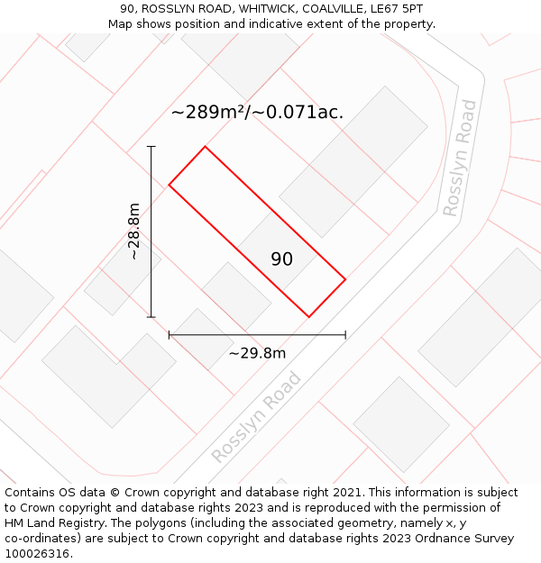 90, ROSSLYN ROAD, WHITWICK, COALVILLE, LE67 5PT: Plot and title map