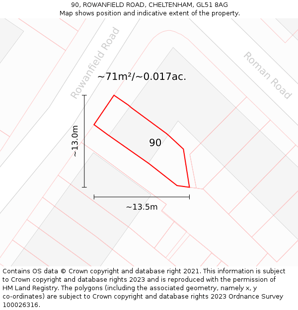 90, ROWANFIELD ROAD, CHELTENHAM, GL51 8AG: Plot and title map