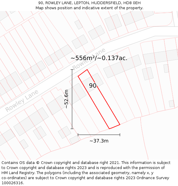 90, ROWLEY LANE, LEPTON, HUDDERSFIELD, HD8 0EH: Plot and title map