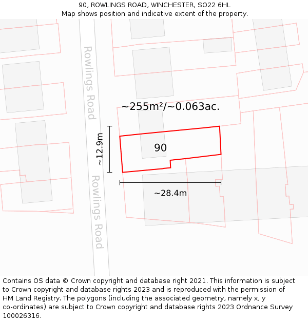 90, ROWLINGS ROAD, WINCHESTER, SO22 6HL: Plot and title map
