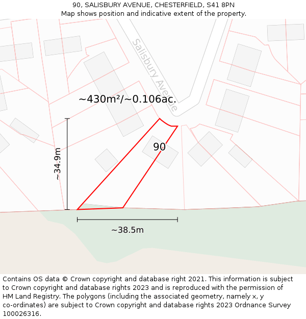 90, SALISBURY AVENUE, CHESTERFIELD, S41 8PN: Plot and title map