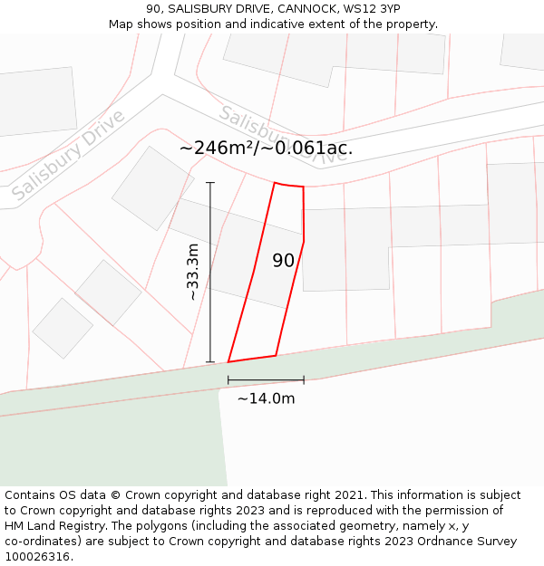 90, SALISBURY DRIVE, CANNOCK, WS12 3YP: Plot and title map