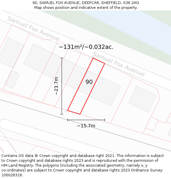 90, SAMUEL FOX AVENUE, DEEPCAR, SHEFFIELD, S36 2AG: Plot and title map