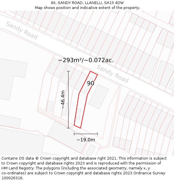 90, SANDY ROAD, LLANELLI, SA15 4DW: Plot and title map