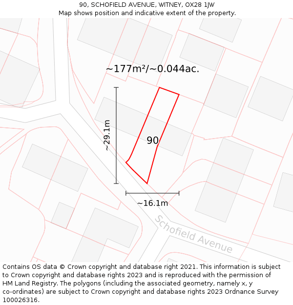 90, SCHOFIELD AVENUE, WITNEY, OX28 1JW: Plot and title map