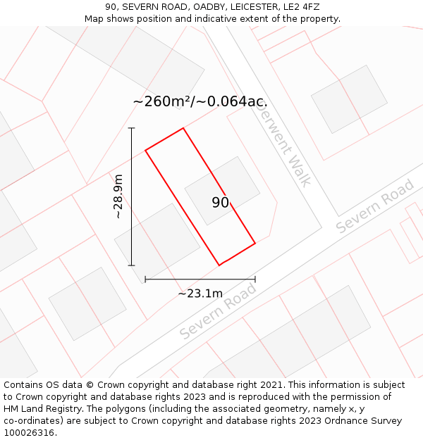 90, SEVERN ROAD, OADBY, LEICESTER, LE2 4FZ: Plot and title map