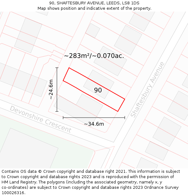 90, SHAFTESBURY AVENUE, LEEDS, LS8 1DS: Plot and title map