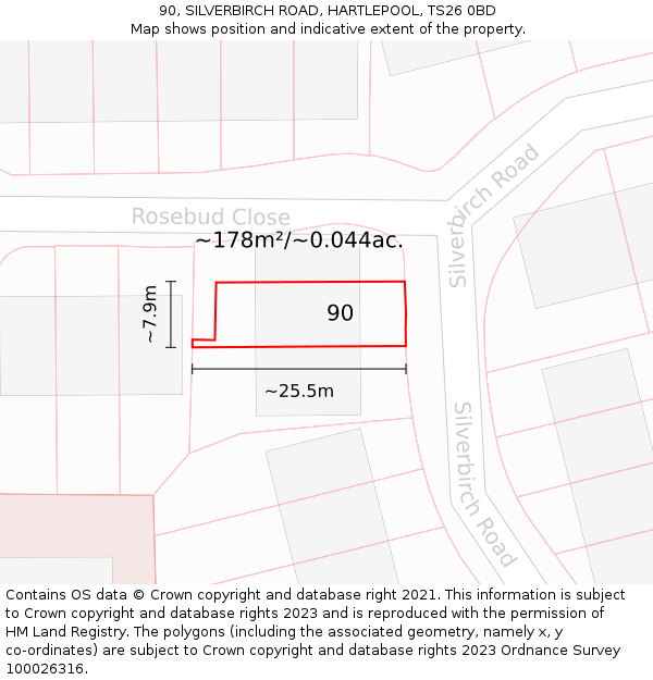 90, SILVERBIRCH ROAD, HARTLEPOOL, TS26 0BD: Plot and title map