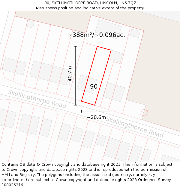 90, SKELLINGTHORPE ROAD, LINCOLN, LN6 7QZ: Plot and title map