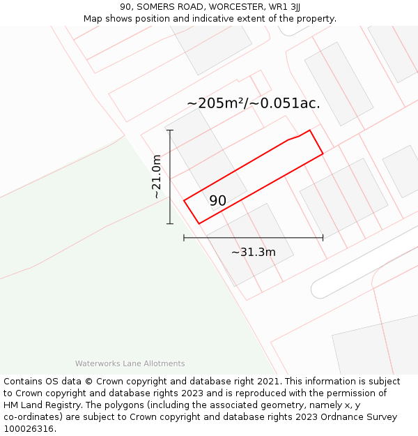 90, SOMERS ROAD, WORCESTER, WR1 3JJ: Plot and title map