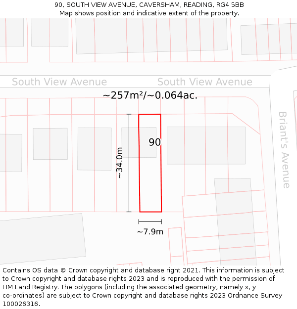 90, SOUTH VIEW AVENUE, CAVERSHAM, READING, RG4 5BB: Plot and title map