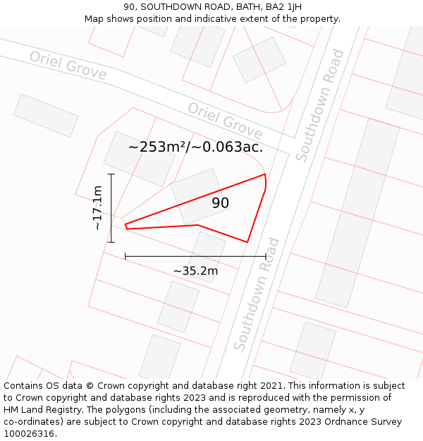 90, SOUTHDOWN ROAD, BATH, BA2 1JH: Plot and title map