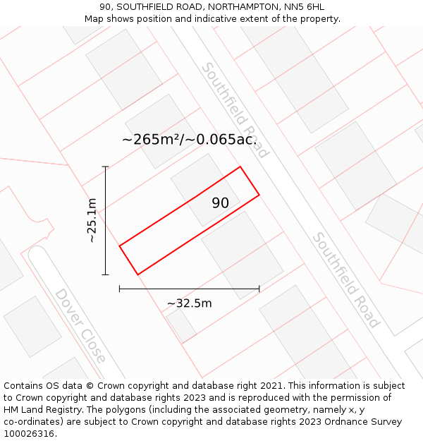 90, SOUTHFIELD ROAD, NORTHAMPTON, NN5 6HL: Plot and title map