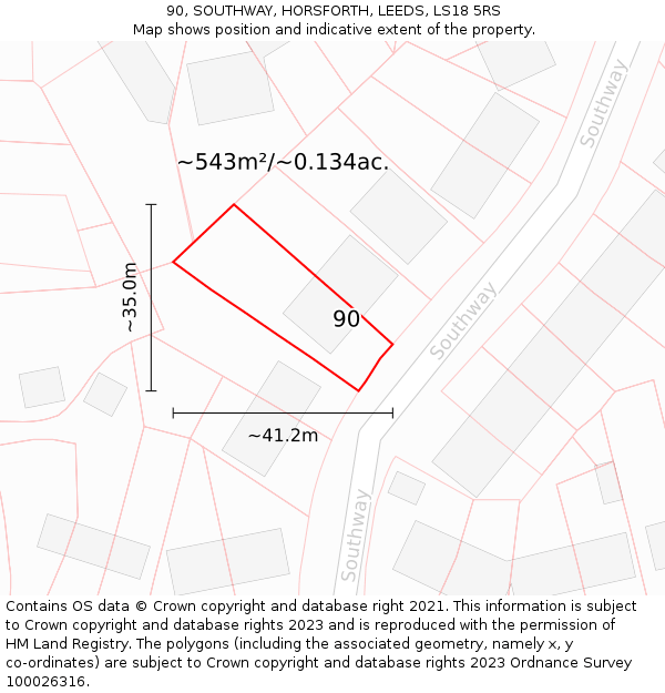 90, SOUTHWAY, HORSFORTH, LEEDS, LS18 5RS: Plot and title map