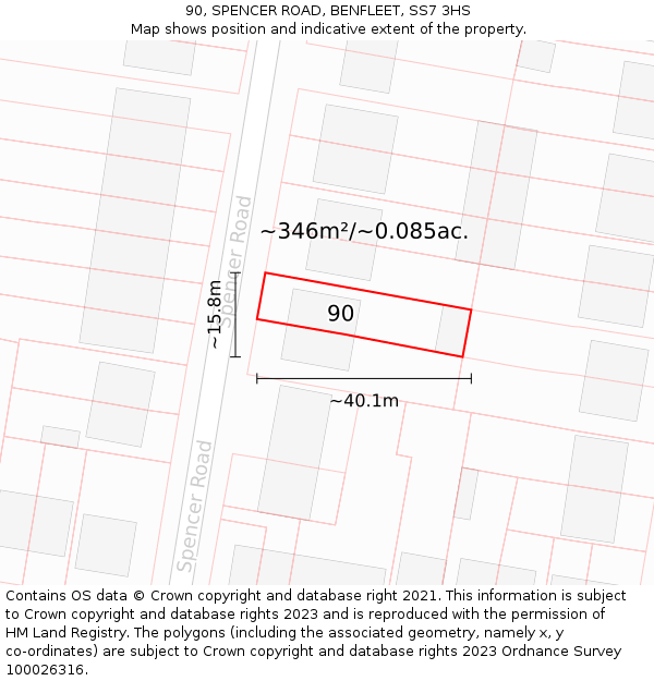 90, SPENCER ROAD, BENFLEET, SS7 3HS: Plot and title map