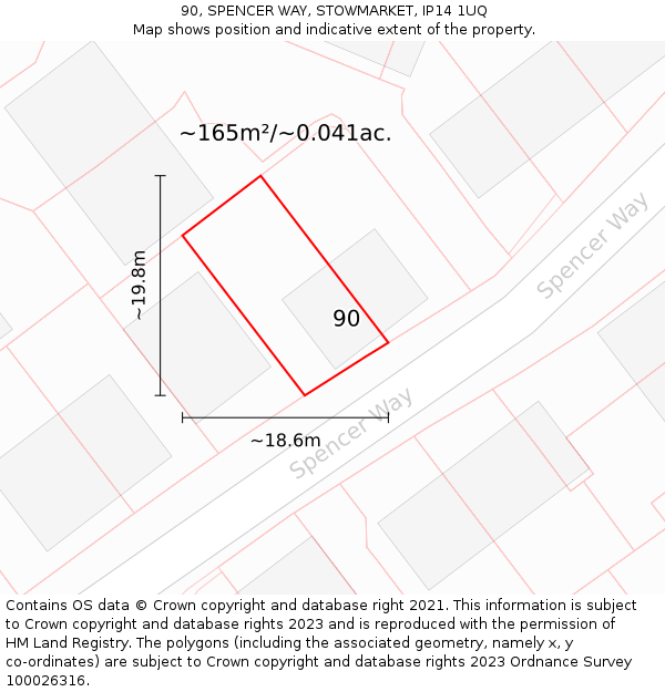 90, SPENCER WAY, STOWMARKET, IP14 1UQ: Plot and title map