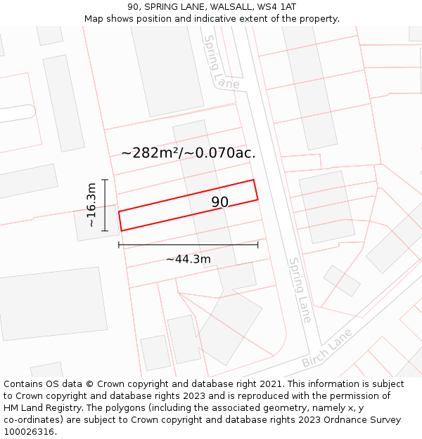 90, SPRING LANE, WALSALL, WS4 1AT: Plot and title map