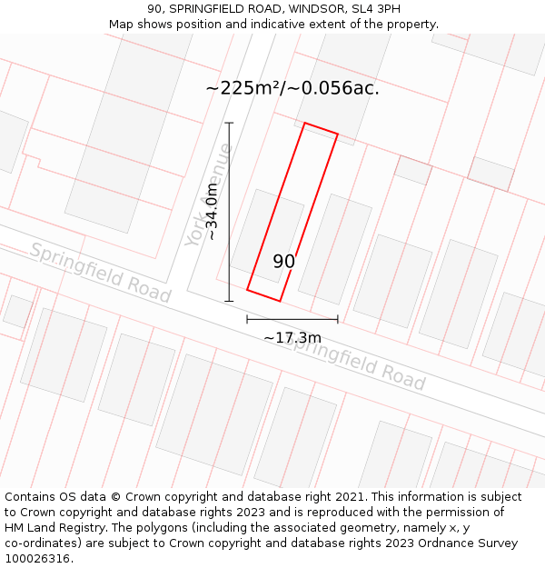 90, SPRINGFIELD ROAD, WINDSOR, SL4 3PH: Plot and title map