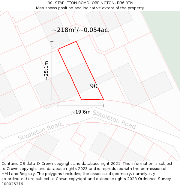 90, STAPLETON ROAD, ORPINGTON, BR6 9TN: Plot and title map