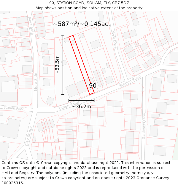 90, STATION ROAD, SOHAM, ELY, CB7 5DZ: Plot and title map