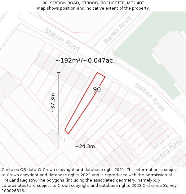 90, STATION ROAD, STROOD, ROCHESTER, ME2 4BT: Plot and title map