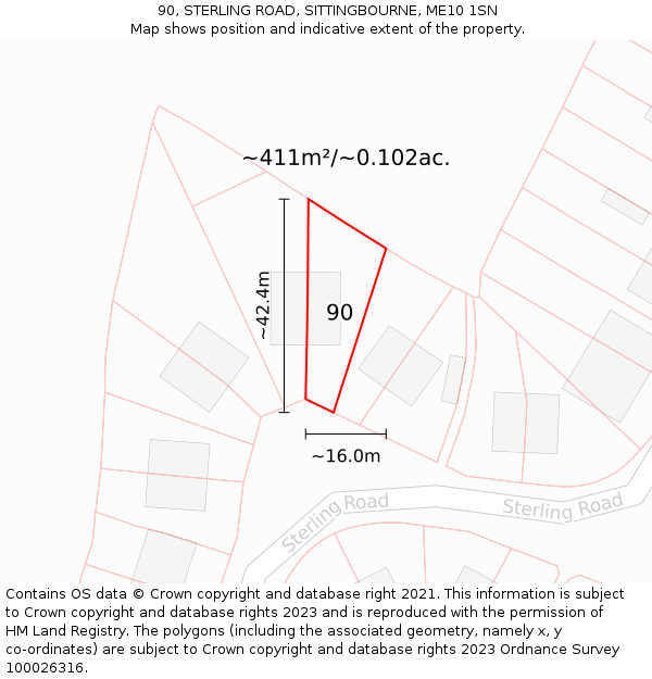 90, STERLING ROAD, SITTINGBOURNE, ME10 1SN: Plot and title map