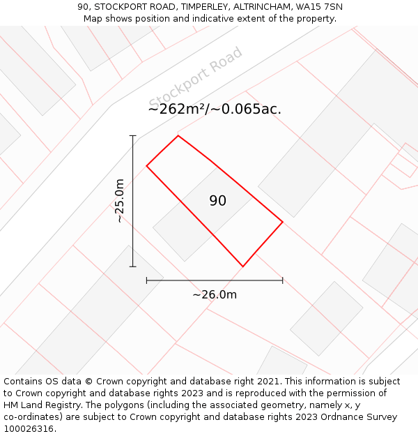90, STOCKPORT ROAD, TIMPERLEY, ALTRINCHAM, WA15 7SN: Plot and title map