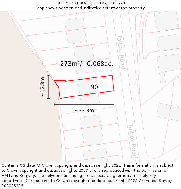 90, TALBOT ROAD, LEEDS, LS8 1AH: Plot and title map