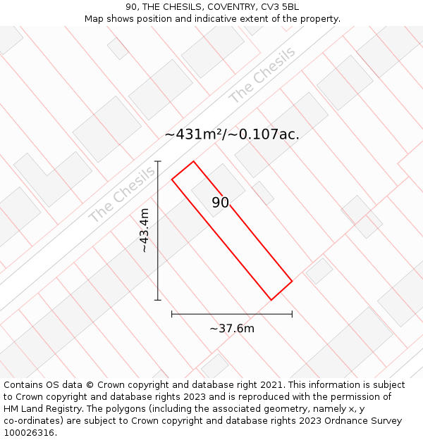 90, THE CHESILS, COVENTRY, CV3 5BL: Plot and title map