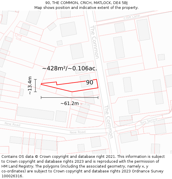 90, THE COMMON, CRICH, MATLOCK, DE4 5BJ: Plot and title map