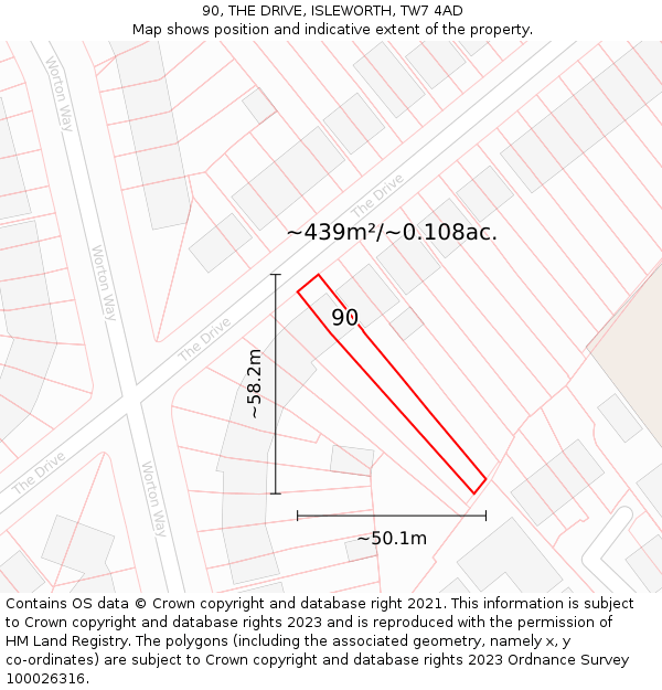 90, THE DRIVE, ISLEWORTH, TW7 4AD: Plot and title map