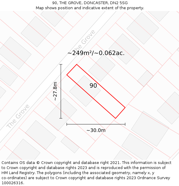 90, THE GROVE, DONCASTER, DN2 5SG: Plot and title map