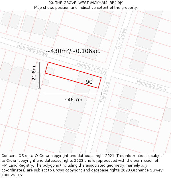 90, THE GROVE, WEST WICKHAM, BR4 9JY: Plot and title map