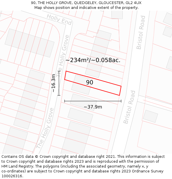 90, THE HOLLY GROVE, QUEDGELEY, GLOUCESTER, GL2 4UX: Plot and title map