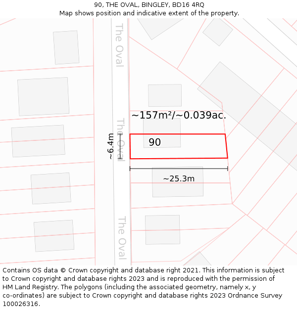 90, THE OVAL, BINGLEY, BD16 4RQ: Plot and title map