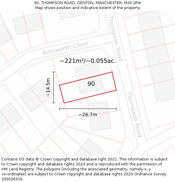 90, THOMPSON ROAD, DENTON, MANCHESTER, M34 2PW: Plot and title map