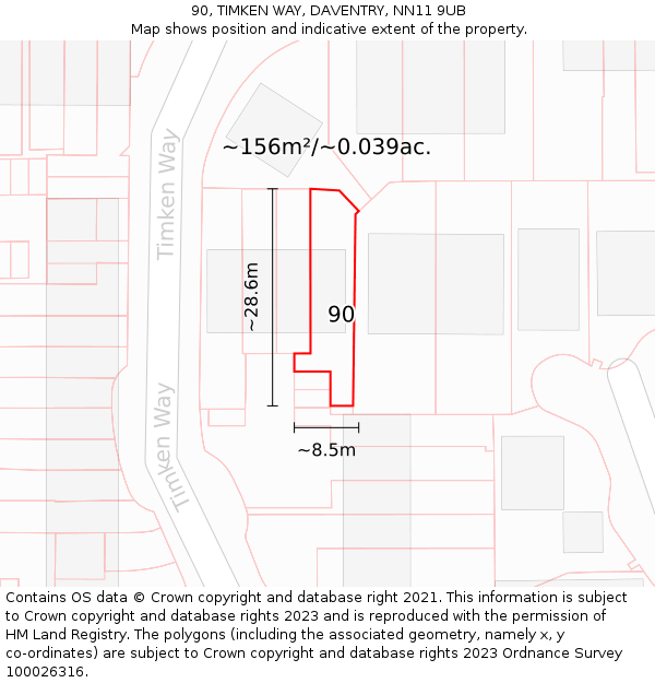 90, TIMKEN WAY, DAVENTRY, NN11 9UB: Plot and title map