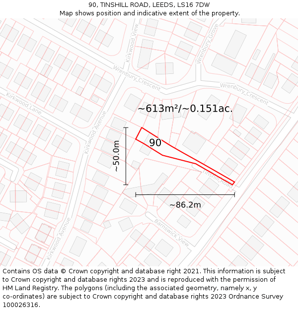 90, TINSHILL ROAD, LEEDS, LS16 7DW: Plot and title map