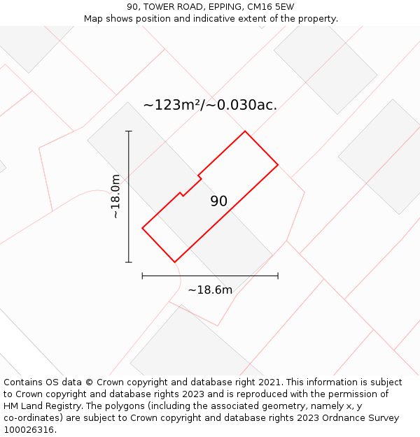 90, TOWER ROAD, EPPING, CM16 5EW: Plot and title map