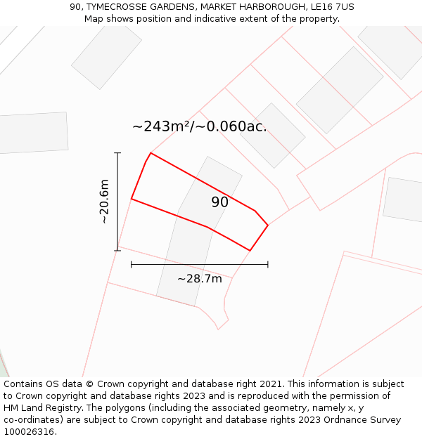 90, TYMECROSSE GARDENS, MARKET HARBOROUGH, LE16 7US: Plot and title map