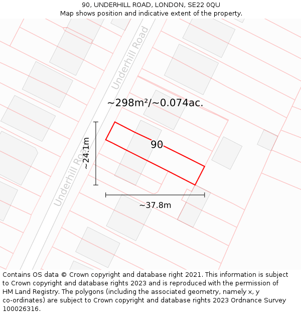 90, UNDERHILL ROAD, LONDON, SE22 0QU: Plot and title map