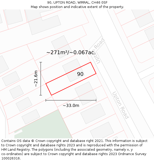 90, UPTON ROAD, WIRRAL, CH46 0SF: Plot and title map