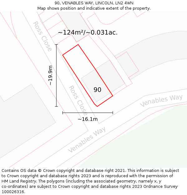 90, VENABLES WAY, LINCOLN, LN2 4WN: Plot and title map